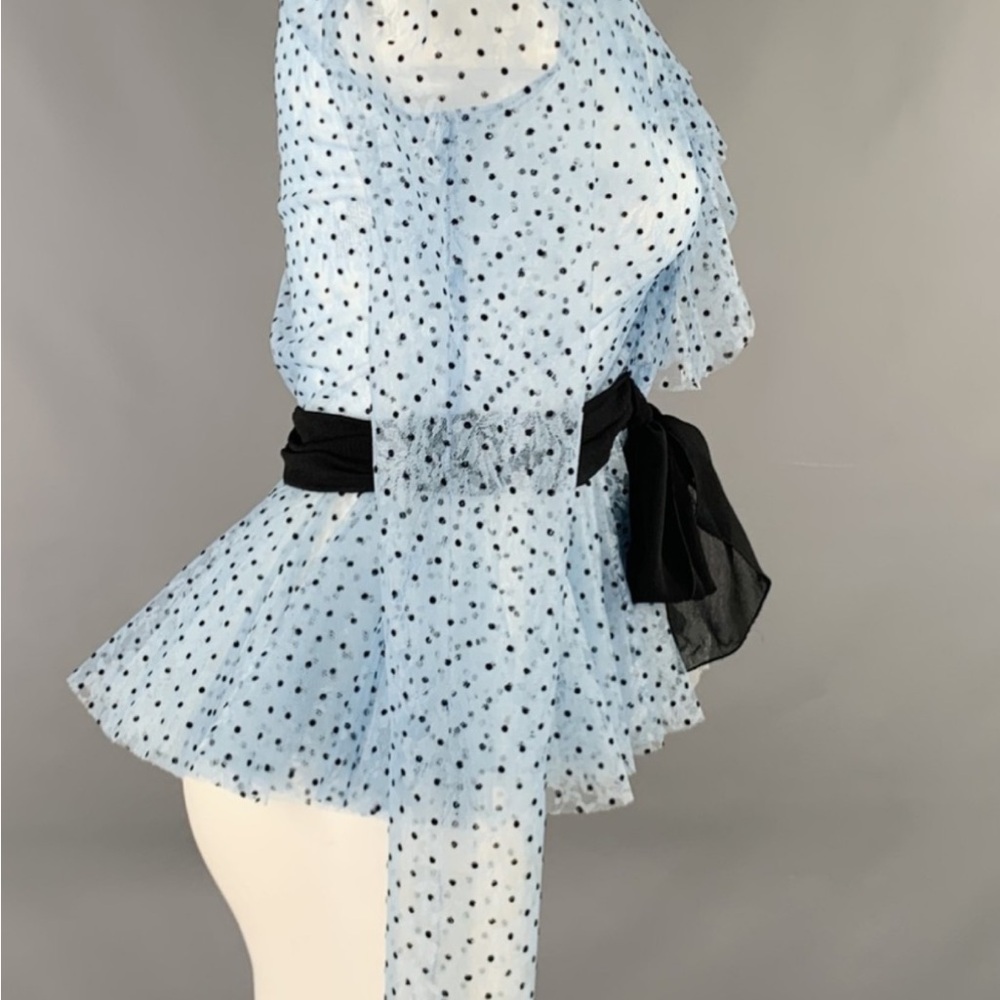 Philosophy Light Blue Polka Dot Sheer Blouse with Black Waist Tie - Picture 2 of 5